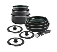 QDESIGN DIAMOND - Batería de cocina (10 unidades, sartenes+tapas+mango extraíble| aluminio antiadherente reforzado con diamantes- todo tipo de fuego, inducción, compatible con lavaves- Negro diamante