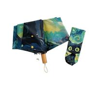 QDLTGBD Paraguas Lindo Gato Negro 8ribs Van Gogh para Automáticas Plegables Inspiradas Mujeres Compacta Sunshade-a