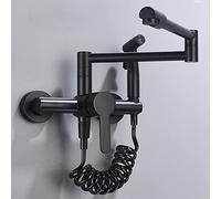 QDMLDOKCF Grifo de Cocina de Montaje en Pared con rociador, latón Extensible, Doble articulación, Brazos oscilantes, Fregadero de Cocina, Grifo Mezclador Monomando Caliente y frío, Negro(Noir)