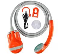 Qdreclod Portátil Ducha de Camping con 2200mAh Recargable Batería, Cable USB, Bomba de Agua, Manguera de 1.8m, Ventosas y Ganchos, Ducha Exterior para Acampar, Caminar, Viajar, Jardín (Naranja)