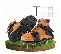 Qdreclod Zapatos Aireador de Césped con Púas - 26 Púas de Acero Inoxidable, Correas Ajustables con Velcro, para Jardinería y Mantenimiento del Césped, Sandalias Aeradoras Manuales (Negro)