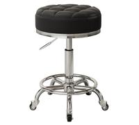 QDZC Taburete Giratorio con Rueda de rodamiento, reposapiés, Ajuste de Altura, Taburete de Tienda Giratorio 360°, Silla Resistente y Ancha con cojín Suave de Cuero Black