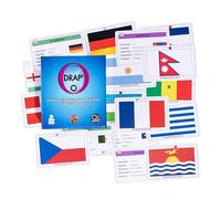 QE Qouizar DRAP'O - Juego de cartas: Banderas del mundo | 208 países | Capitales, idiomas y continentes. Geografía y estrategia | 4 niveles de dificultad | Para niños y adultos - Juego educativo