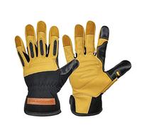 QEARSAFETY 1 par de guantes de seguridad de trabajo de cuero de vaca, trabajo mecánico, acolchado de palma, nudillos TPR antiimpacto, dedos táctiles de pantalla, multiusos (XL)
