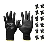 QEARSAFETY 12 pares de guantes de seguridad de trabajo con revestimiento de palma de poliuretano, forro de punto, multifunción, ligero, sensibilidad, transpirable, agarre (8/M, negro)
