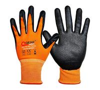 QEARSAFETY 3 pares de guantes de trabajo de seguridad con revestimiento de goma de nitrilo de punto fino, forro de color naranja, resistente al aceite/graso(9/L)