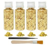 QEAS 4 botellas de hojas de oro con pinzas y cepillo, comestibles, multifuncionales, para decoración de tartas, bodas, flores, uñas, manualidades, joyas, muebles, pintura y decoración