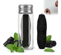 QEAS Hilo dental ecológico de bambú 60 m, hilo dental de carbón activo, encerado con candelilla menta, vegano, sin plástico, compostable, en frasco de cristal, sostenible Zero Waste, para cuidado