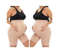 QEAUTY LAB Fajas de maternidad sin costuras para soporte del vientre, evita rozaduras de muslos, talle alto, ropa interior de embarazo - Marrón - S