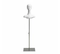 Qectial Cabeza de Maniquí Expositor Soporte , Blanco , Pintura Blanca Horneada + Placa Cuadrada Plateada con Poste Largo