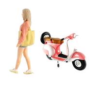 Qectial Figuras Pintadas a Mano a Escala 1/64: Niña, Motocicleta, Tren, Maqueta de Ferrocarril, Escala S, Rosa