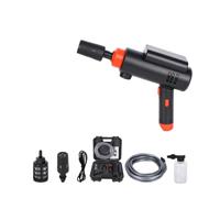 Qectial Hidrolavadora con Bomba Agua Multifunción Hidrolavadora con Pistola Pulverizadora Autocentrante Pistola Agua Botella Jabón para Viajes, 18 V, Negro Y Naranja