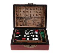 Qectial Juego de Mesa Fichas Dominó Chino Dados y Baldosas en Caja de Madera Antigua Adecuado para Casinos Reuniones Familiares