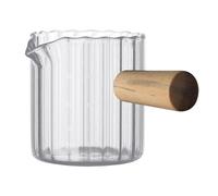 Qectial Recipiente Lechero de Vidrio con Vertedor Asa de Madera Antideslizante Jarra Medidora de Cocina Taza para Mezcla de Líquidos Resistente al, Gris claro, Individual