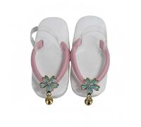 Qectial Sandalias para Muñeca Calzado Zapatos con Diseño Abierto Minimalista Suela Blanca y Tiras Flor Frontal con Sujeción, Blanco Rosado, 3 Puntos, 7cm Largo Interior, 3cm Ancho