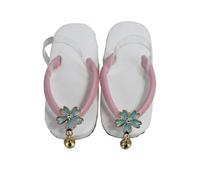 Qectial Sandalias para Muñeca Calzado Zapatos con Diseño Abierto Minimalista Suela Blanca y Tiras Flor Frontal con Sujeción, Blanco Rosado, 6 Puntos, 4.5cm Largo Interior, 2cm Ancho