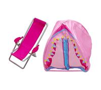 Qectial Set de Camping para Muñecas de 9 Piezas con Tienda de Campaña, Silla Y Accesorios de Playa, Kit de Juego de Miniatura, Material PP Par, 2 Piezas