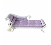 Qectial Sofá en Miniatura para Casa de Muñecas Sofá Diván Chaise Longue Mueble Miniatura de Madera Maciza con Tapizado Suave y Almohadón Estilo Vintage Escala, Morado