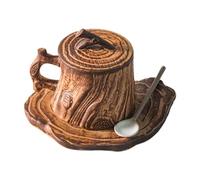 Qectial Taza de Café de Cerámica, Taza de, Estilo Rústico de Tronco de, Superficie Texturizada, Asa Cómoda, Apta para Mujeres Y Hombres, con Cuchara de Tapa