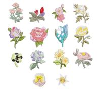 QEDBOJE 14 piezas parches bordados de alta calidad, parches termoadhesivos para ropa con diseños de flores variadas, fáciles de planchar, aplicar y decorar ropa, pegatinas para la ropa