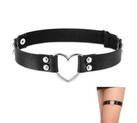 QEDBOJE 2 Piezas Liga de Cuero para Pierna, Liga Negra Ajustable de Doble Capa para Muslo, Clip Antideslizante, Accesorios para Fiesta de Halloween Rave Carnaval Cosplay(Amar)