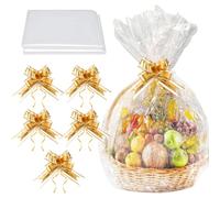 QEDBOJE 5 piezas Bolsas de Celofán Grandes, Bolsas Transparentes para Regalos, Papel Transparente, con Cinta de Arcos y Cierres de Alambre, para Cestas, Ramos, Manualidades, Envoltorio (50 x 70 cm)