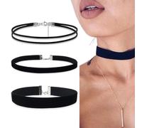 QEDBOJE Conjunto de 3 Collares de Gargantilla, Set de Gargantillas de Terciopelo Negro, Collares de Gargantilla en Capas, Clásicos Collares de Gargantilla para Mujeres y Niñas (Negro)