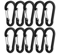 QEDBOJE Juego de 10 mosquetones pequeños de aluminio con diseño en D, llavero, mosqueton carabiner, ganchos galvanizados para montañismo, mochileros, paseos por perros y acampadas (50mm) (Negro)