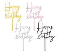 QEDBOJE para tartas de feliz cumpleaños, decoración acrílica, happy birthday decoracion, paquete de 4, topper de cupcake en forma de corazón, para mujeres y hombres, aniversario, San Valentín