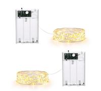 Qedertek 2 Piezas Guirnalda de Luces Navideñas, 2M 20 LED Con Pilas, 2 Modos, Cadena de Alambre de Plata, Luz Blanco Cálido para Decoración Interior, Bodas, Fiesta, Árbol de Navidad