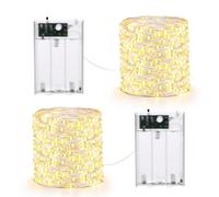 Qedertek 2 Piezas Luces de Navidad, 10M 100 LED Guirnalda de Luces con Pilas, 2 Modos, Cadena de Luces de Alambre de Plata, Luz Blanco Calido para Decoración Interior, Bodas Fiesta Arbol de Navidad