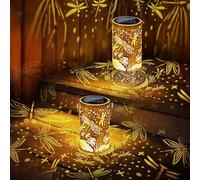 Qedertek Lámparas solares para exterior jardín, 2 unidades LED de metal libélula solar para colgar en exteriores, IP65, resistentes al agua, luces solares para balcón, patio, árbol, terraza, regalos