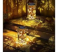 Qedertek Lámparas solares para exterior jardín, 2 unidades LED de metal mariposa solar para colgar en exteriores, IP65, resistentes al agua, decoración de jardín para balcón, patio, terraza, regalos