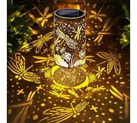 Qedertek Lámparas solares para exterior y jardín, 1 unidad LED de metal libélula solar para colgar en exteriores, IP65, resistente al agua, decoración de jardín para balcón, patio, árbol, terraza