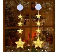 Qedertek Luces de Navidad - Cortina de Luces con Estrella a Pilas, 2 Modos, Temporizador, Blanco Calido, Ventana de Decoración para Interior Exterior Navidad Fiesta (2 Piezas)