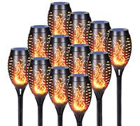 Qedertek Luces Solares LED Exterior Jardin - 12 Pack 12 LED Antorchas con Llamas Realistas, IP65 Impermeable para Jardín, Patio, Pasillo, Césped y Camino