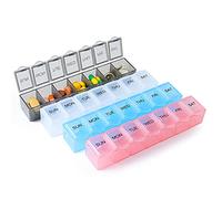 Qeedy Paquete de 4 organizadores semanales de píldoras, pastillero de 7 días, pastillero diario de viaje, organizador de medicamentos portátil y planificador con compartimento para vitaminas, aceite