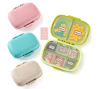 Qeedy Pastillero diario de 4 piezas, pastillero de 8 compartimentos, estuche de medicamentos, estuche de suplemento de píldoras impermeable, contenedor portátil de bolsillo de viaje