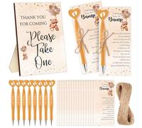 Qeeenar Juego de 50 recuerdos de baby shower para invitados, 1 letrero de agradecimiento por venir, 50 bolígrafos en forma de corazón, 50 tarjetas de agradecimiento con cordel para baby shower