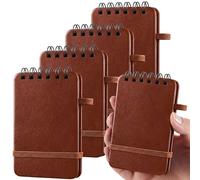 Qeeenar Paquete de 4 cuadernos pequeños de bolsillo de 2.5 x 4 pulgadas, tapa dura de cuero marrón, mini diario en espiral con banda elástica, 50 hojas de bloc de notas pequeño para bolso de viaje