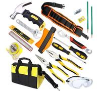 QeeHeng 18 Kits de Herramientas básicos para Herramientas Reales para niños, Que Incluyen Bolsa de Herramientas para martillos, Gafas de Seguridad para niños, Herramientas Reales para niños y niñas