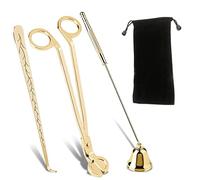 QeeHeng 3pcs Herramienta de Funda de Vela de Acero Inoxidable, Aspirador de Vela, recortador de Mecha y sumergidor de Mecha, Juego de Herramientas de Cuidado de Vela (Dorado)