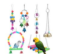 QeeHeng 6 Piezas Juguetes para Loros, Puente oscilante de Madera, Soporte para Colgar Campanas, Juguetes y Accesorios para Loros, periquitos pequeños, cacatúas, guacamayos, Loros, pájaros del Amor
