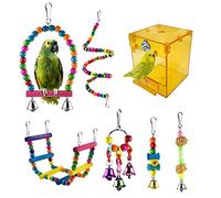 QeeHeng Bañera para pájaros, Caja de baño para pájaros, Bandeja para alimentador de Alimentos para pájaros pequeños, (Caja de baño para pájaros sin Fugas + 6 Juguetes para pájaros) (Amarillo)