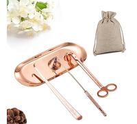 QeeHeng Cortador de Mecha con Bandeja 4 en 1 para Velas, Herramienta de Accesorios para Cortador de Velas, Juego de apagador de Velas, palillo de Apagado de Velas, Acero Inoxidable (Oro Rosa)