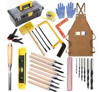 QeeHeng Herramientas para niños, maletín de herramientas para niños, sierra, herramienta de tallado de madera, herramientas de mano auténticas para principiantes, juguetes de bricolaje para aprender