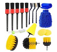 QeeHeng Juego de 17 cepillos para Detalles de Coche, Kit de Detalles de Coche con Cepillo de Taladro de Detalles automáticos, Kit de Herramientas de Limpieza para Interiores, Exteriores, Ruedas