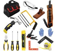 QeeHeng Juego de Herramientas de Aprendizaje para Principiantes - Set de Construcción para Niños con Caja, Cinturón, Martillo y Accesorios