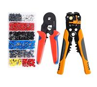 QeeHeng Juego de herramientas para engarzar férulas, ajustable Herramienta pelacables, Herramienta para engarzar férulas con 1200PCS Conectores de engarzado de terminales de cable