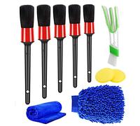 QeeHeng Kit de 10 Piezas para Detalles de Coche, Juego de cepillos de Limpieza de Coche, Kit de Detalles Interiores del Coche para Interior y Exterior, Rueda, salpicadero, Cuero, emblemas